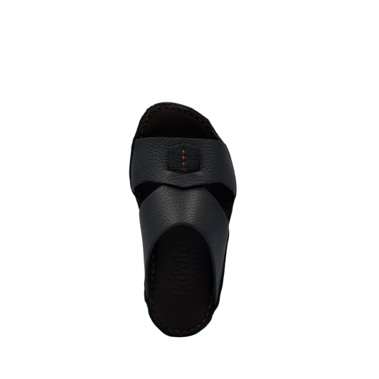 Black leather deercalf kids sandals with adjustable strap and cushioned sole for comfort