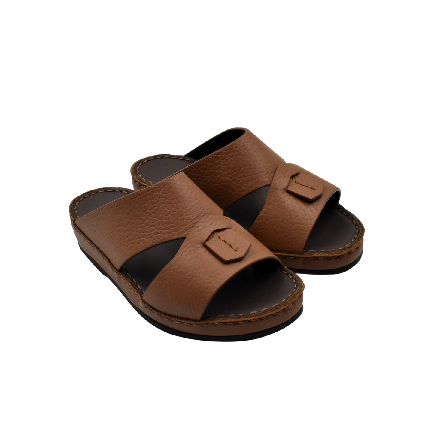 Brown leather deercalf kids sandals with open toe and stitched sole from Private collection