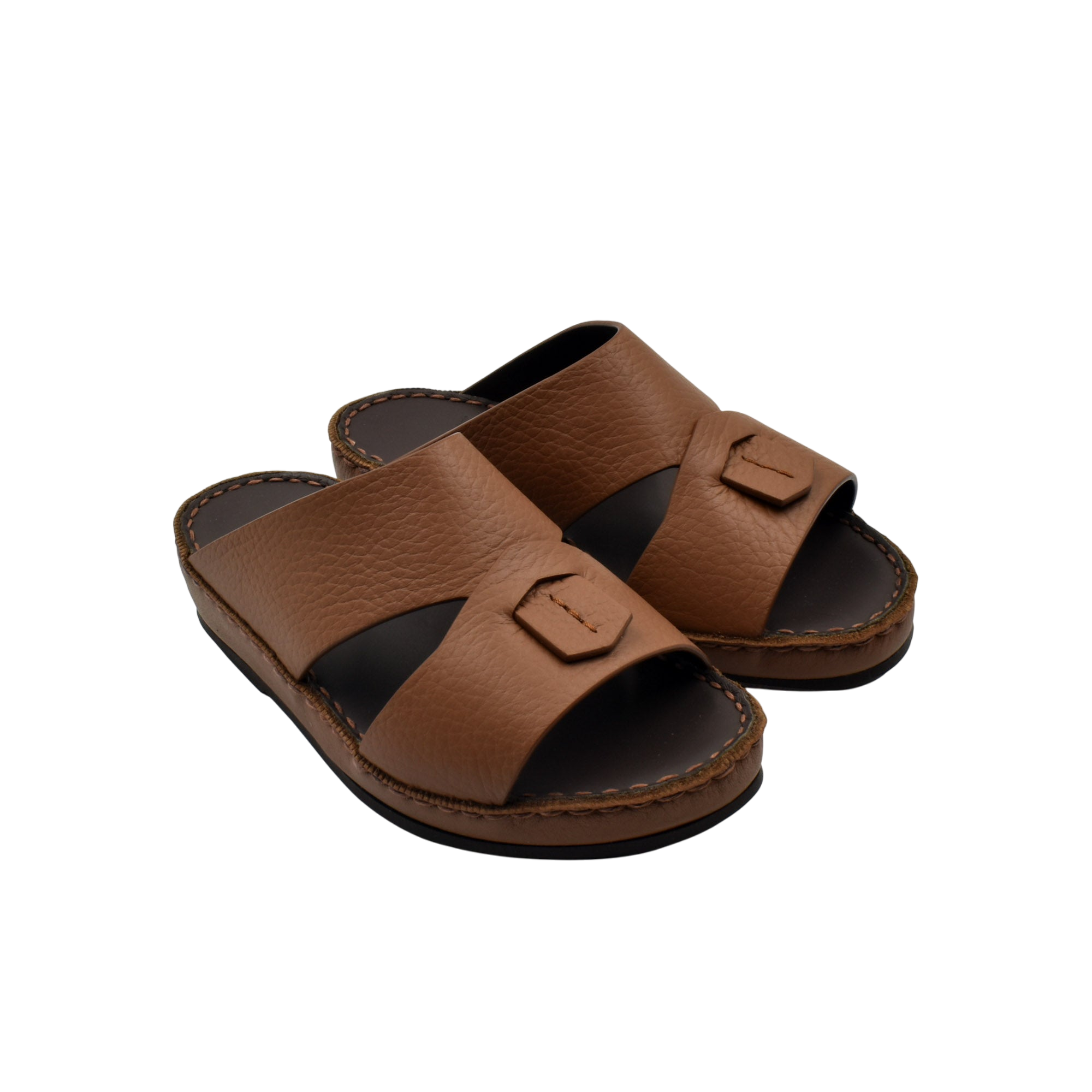 Brown leather deercalf kids sandals with open toe and stitched sole from Private collection