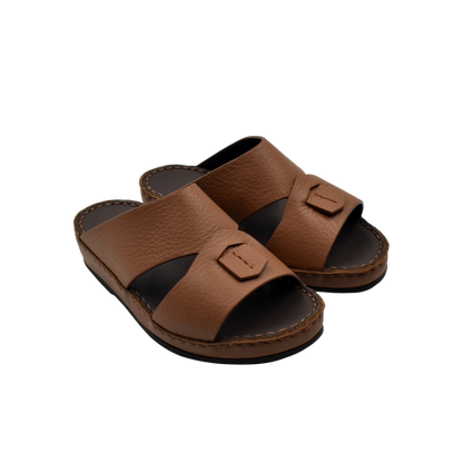 Brown leather deercalf kids sandals with open toe and stitched sole from Private collection