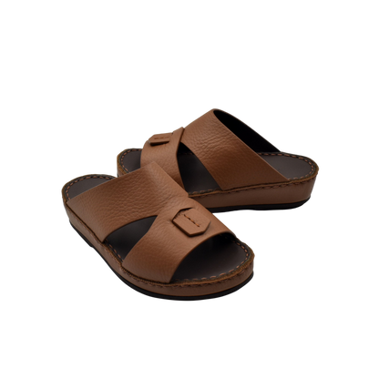 Brown leather deercalf kids sandals with open toe and adjustable straps from Private Collection
