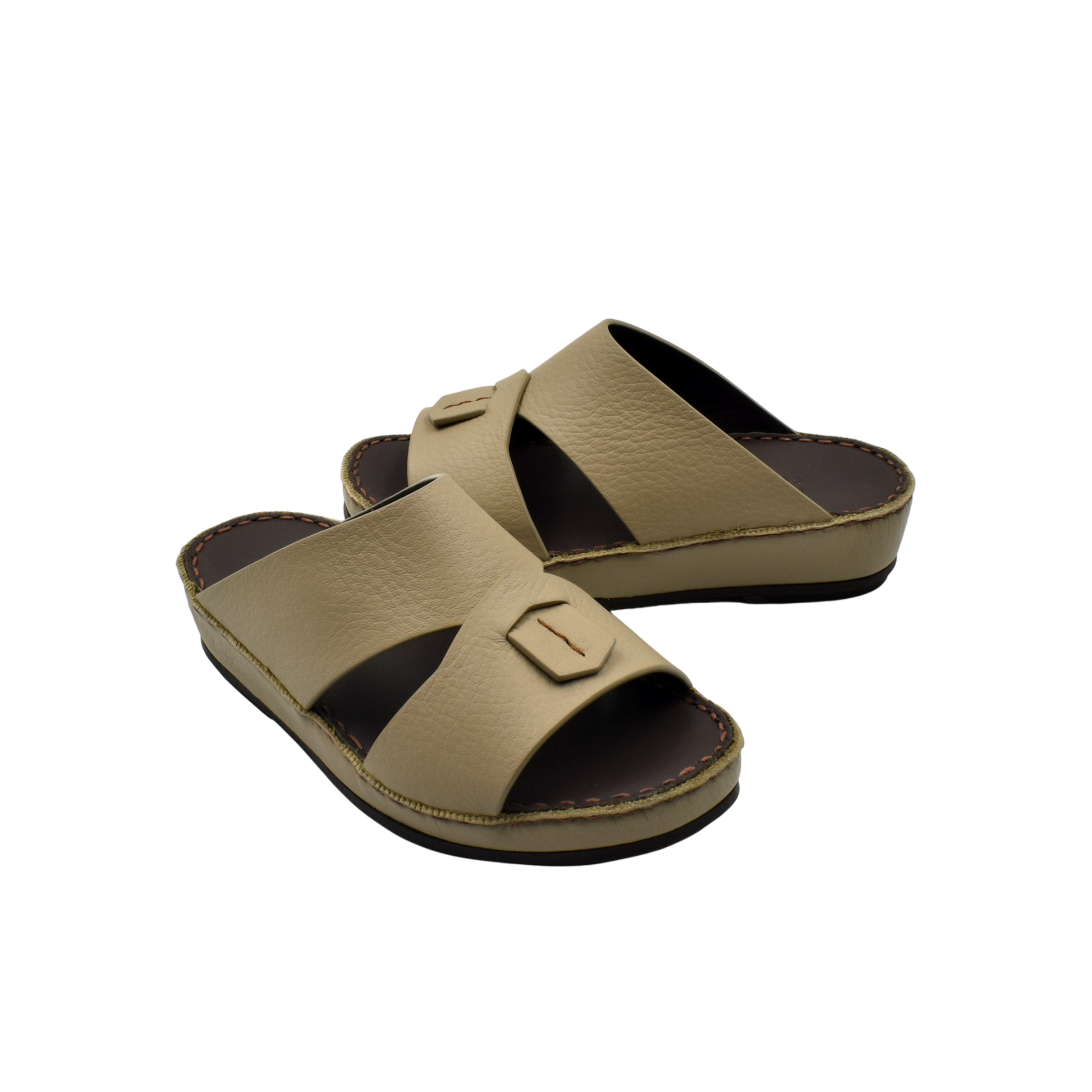 Beige deercalf kids sandals with open toe design and adjustable buckle straps