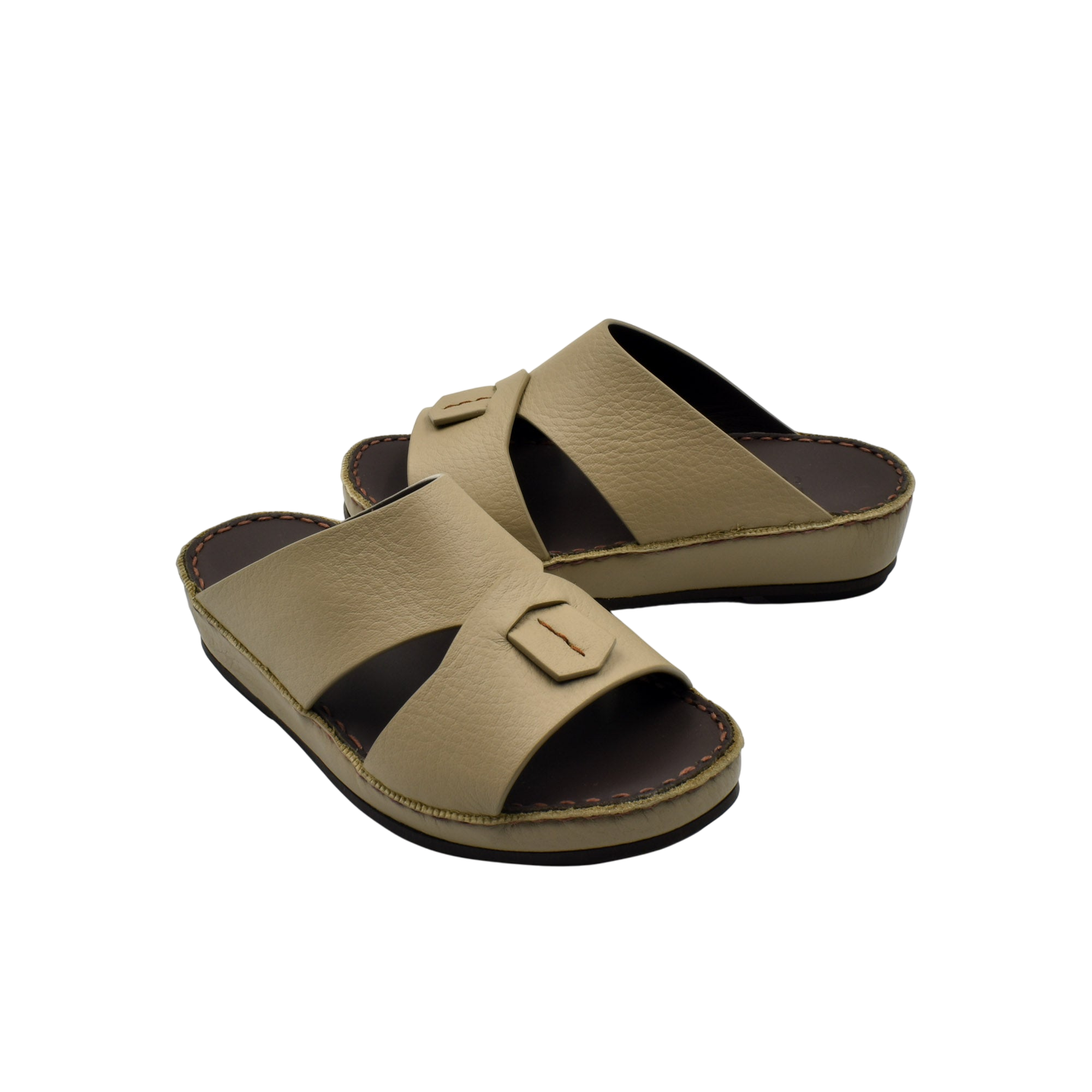 Beige deercalf kids sandals with open toe design and adjustable buckle straps