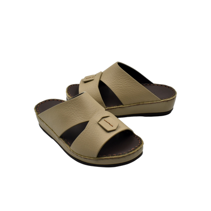 Beige deercalf kids sandals with open toe design and adjustable buckle straps