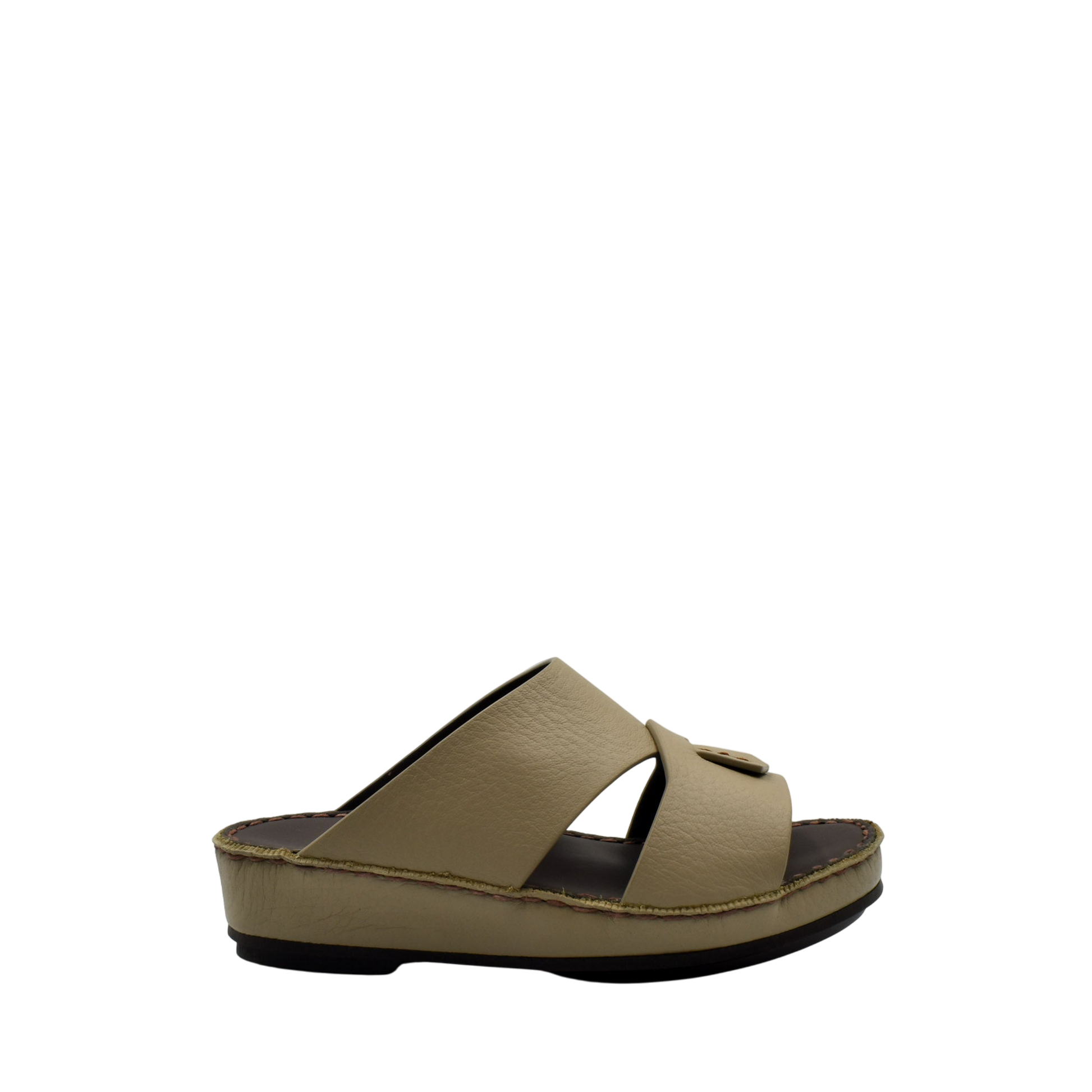 Beige deercalf kids sandals with cushioned sole and adjustable strap from Private Collection