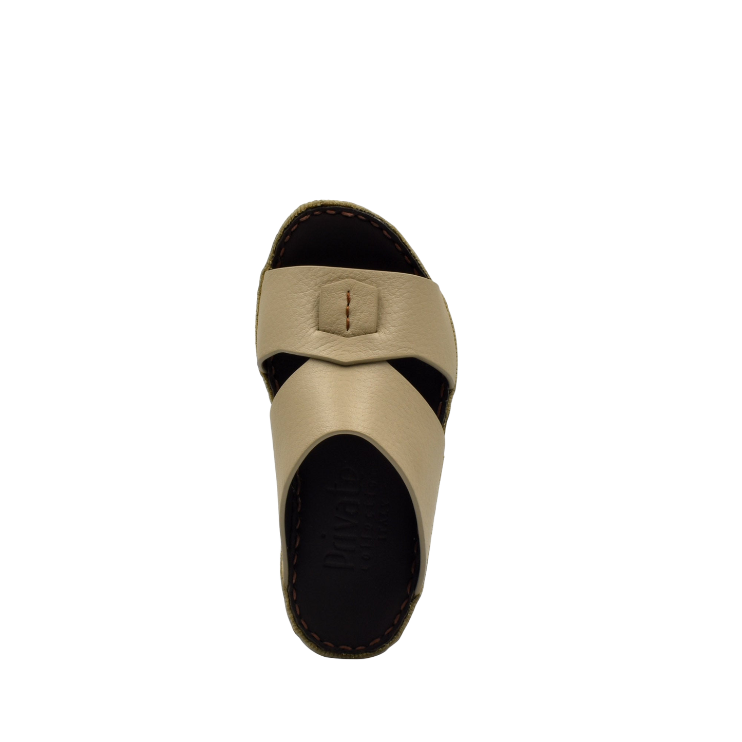 Beige deercalf kids sandals with cushioned black sole and adjustable strap for comfort