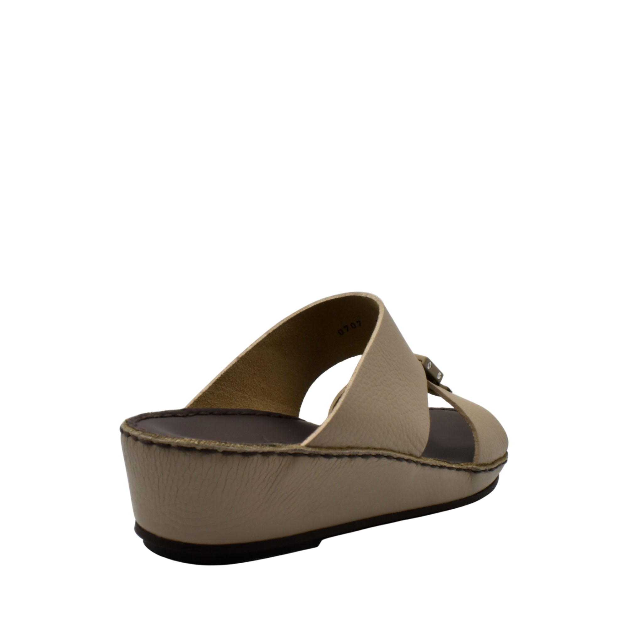 Beige deercalf leather sandals with wedge sole and adjustable buckle strap from Private collection
