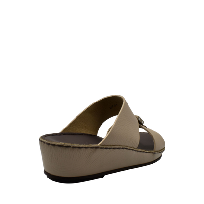 Beige deercalf leather sandals with wedge sole and adjustable buckle strap from Private collection
