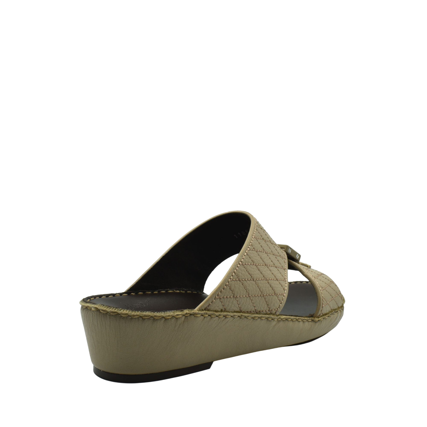Beige quilted deercalf leather sandals with low wedge heel and open toe design