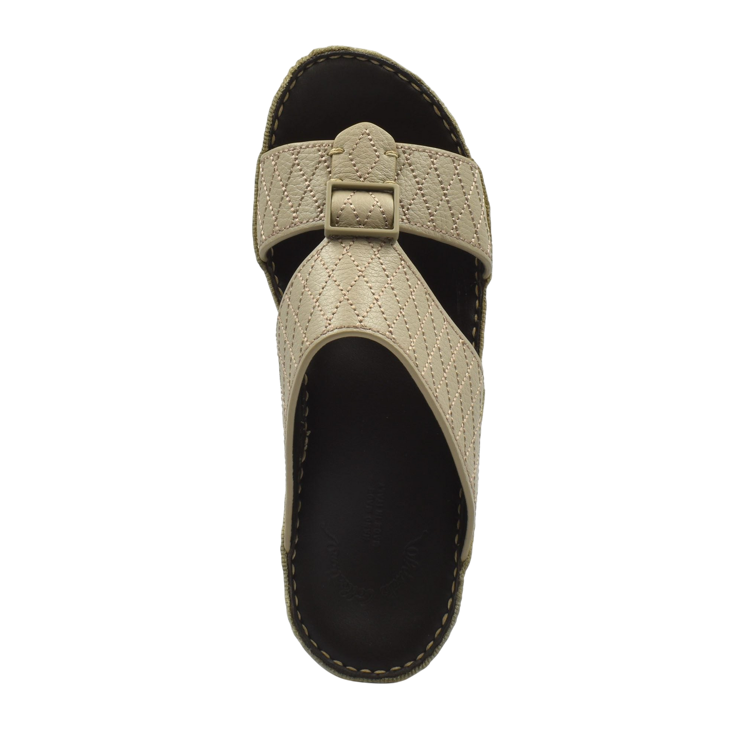 Beige deercalf leather sandals with stitched detailing and adjustable buckle strap for comfort