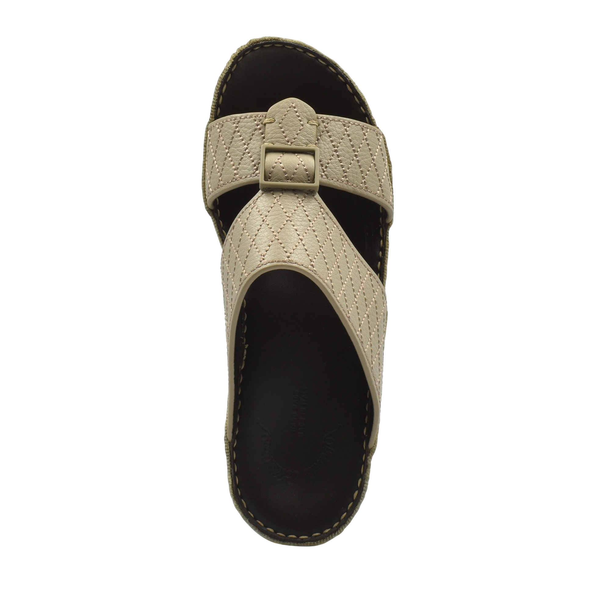 Beige deercalf leather sandals with stitched detailing and adjustable buckle strap for comfort