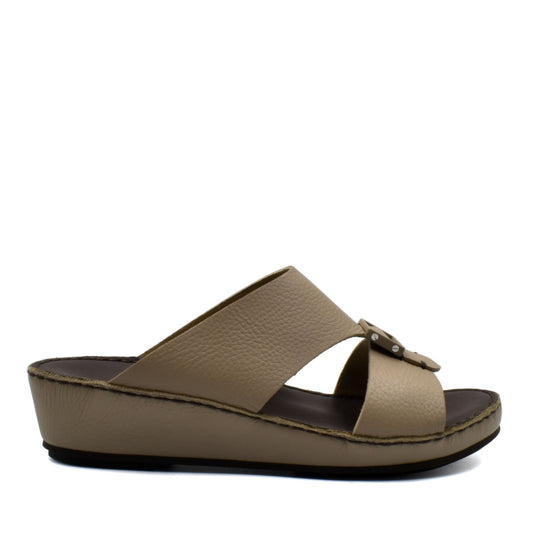 Beige deercalf leather sandals with open toe and low wedge heel from Private collection