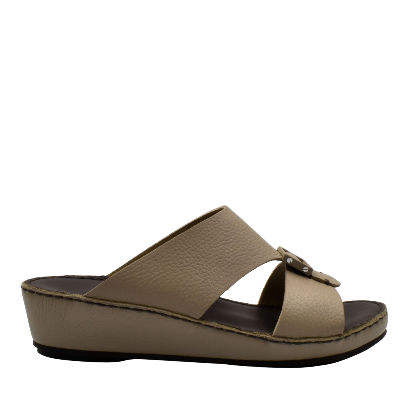 Beige deercalf leather sandals with open toe and low wedge heel from Private collection