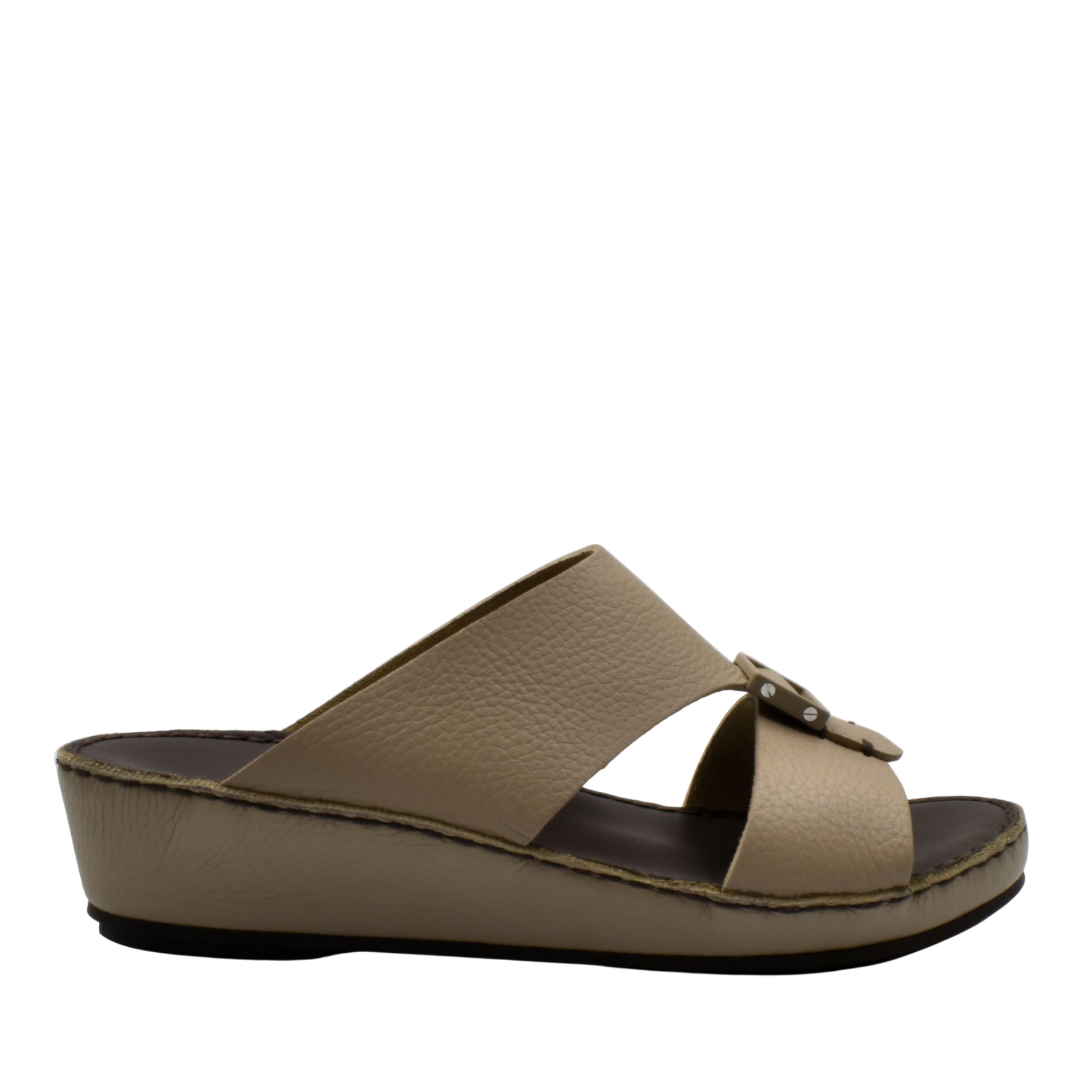 Beige deercalf leather sandals with open toe and low wedge heel from Private collection