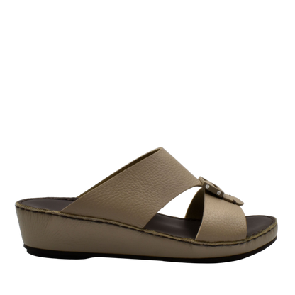 Beige deercalf leather sandals with open toe and low wedge heel from Private collection