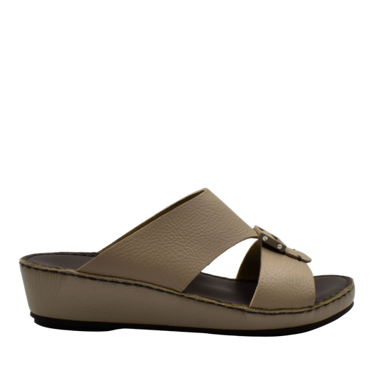 Beige deercalf leather sandals with open toe and low wedge heel from Private collection