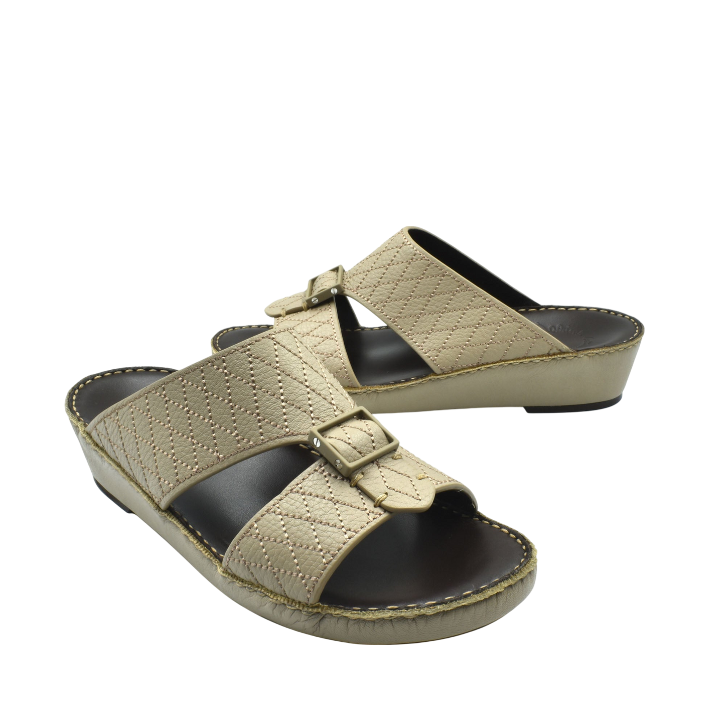 Beige deercalf leather sandals with quilted straps and adjustable buckle from Private Collection