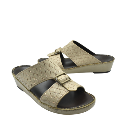 Beige deercalf leather sandals with quilted straps and adjustable buckle from Private Collection