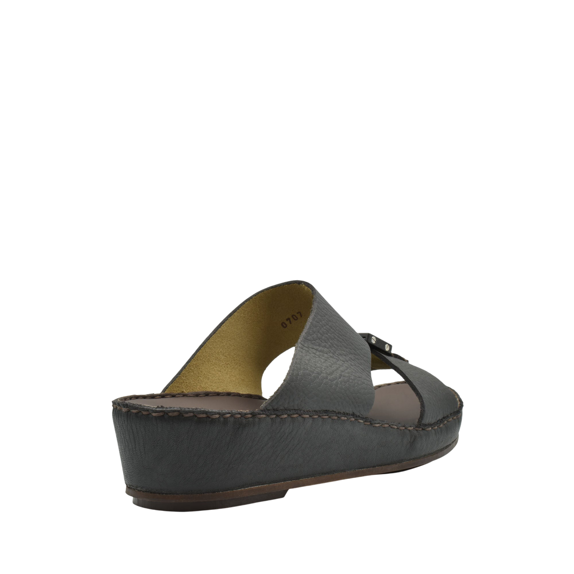 Black deercalf leather sandals with wedge sole and cross strap design for comfortable wear