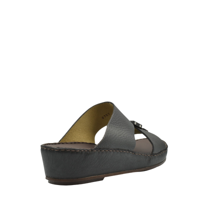 Black deercalf leather sandals with wedge sole and cross strap design for comfortable wear
