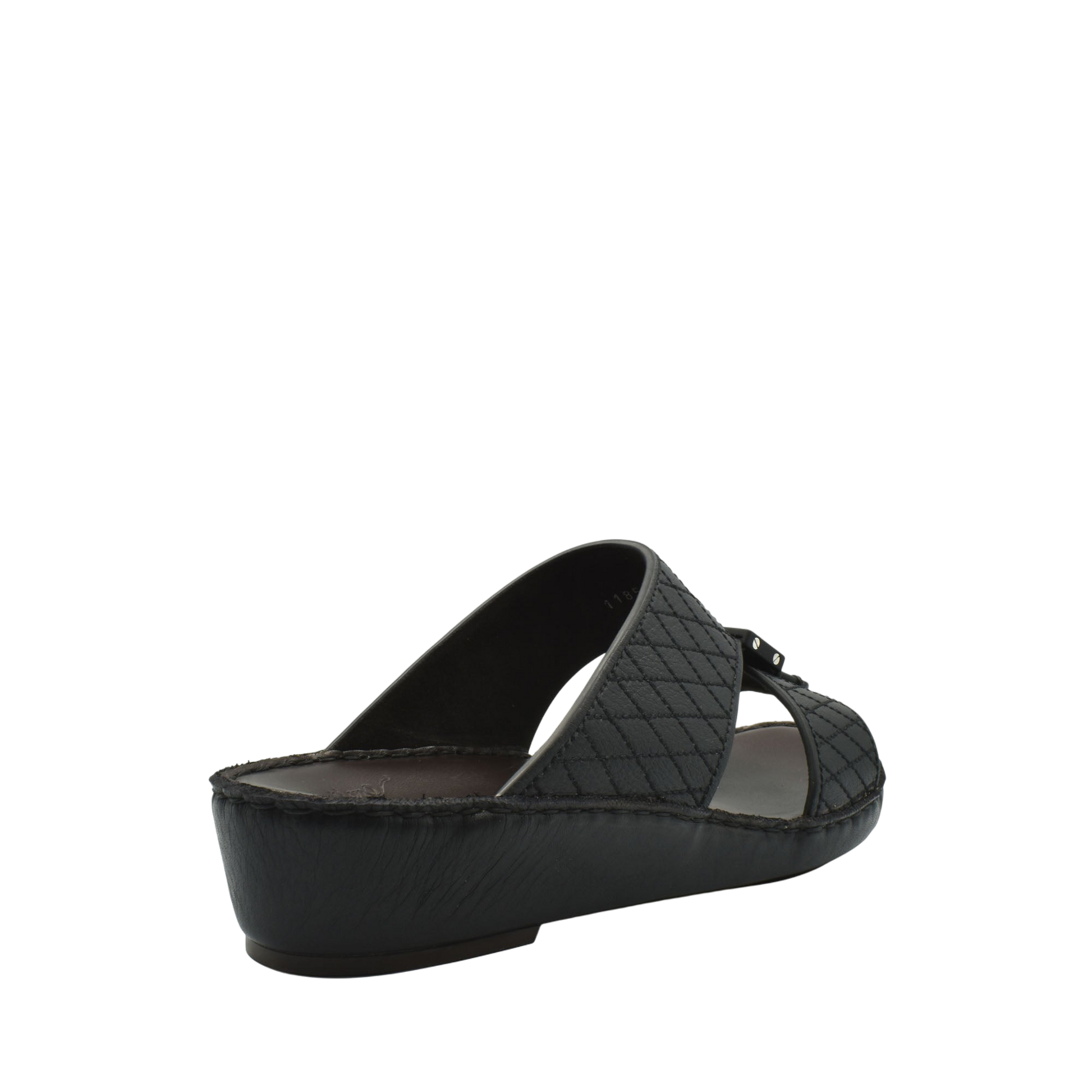 Black deercalf leather sandals with woven upper and cushioned sole for comfortable wear