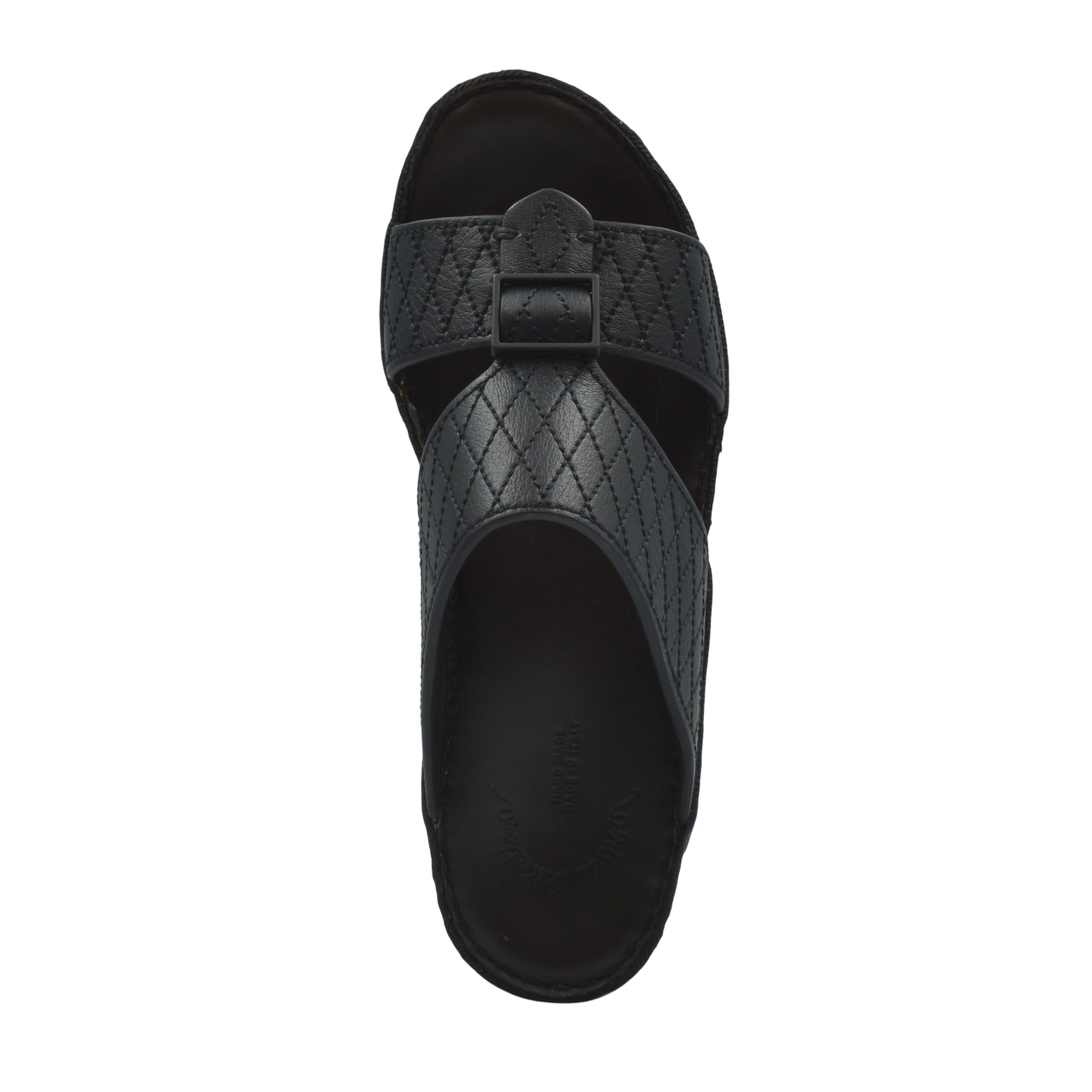 Black deercalf leather sandals with quilted straps and buckle detail from Private collection
