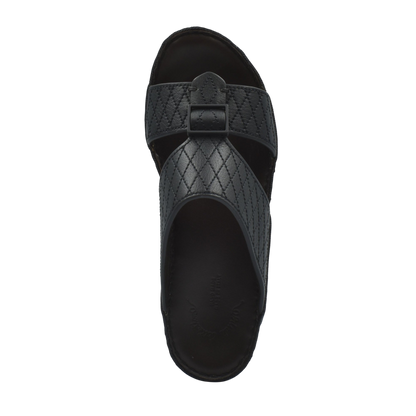 Black deercalf leather sandals with quilted straps and buckle detail from Private collection