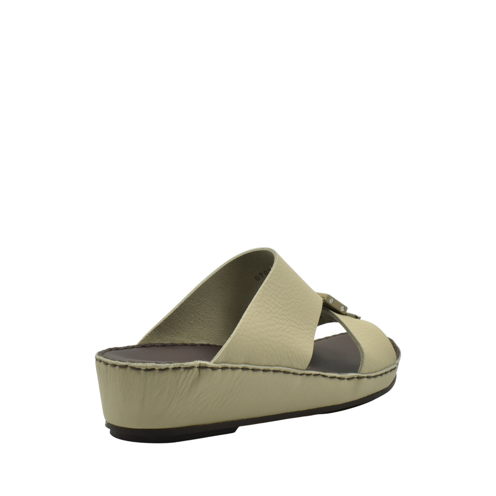 Beige deercalf leather sandals with a comfortable wedge sole and open toe design