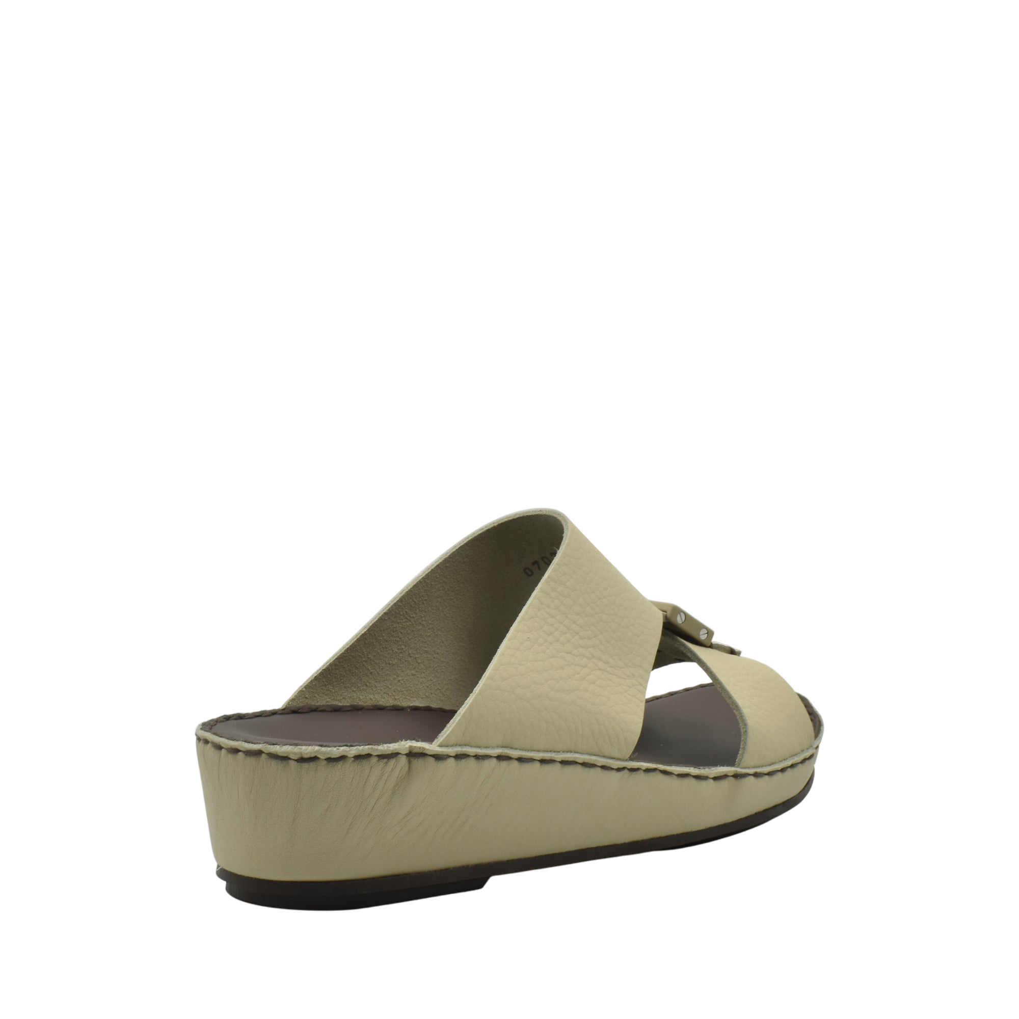 Beige deercalf leather sandals with a comfortable wedge sole and open toe design