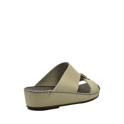 Beige deercalf leather sandals with a comfortable wedge sole and open toe design