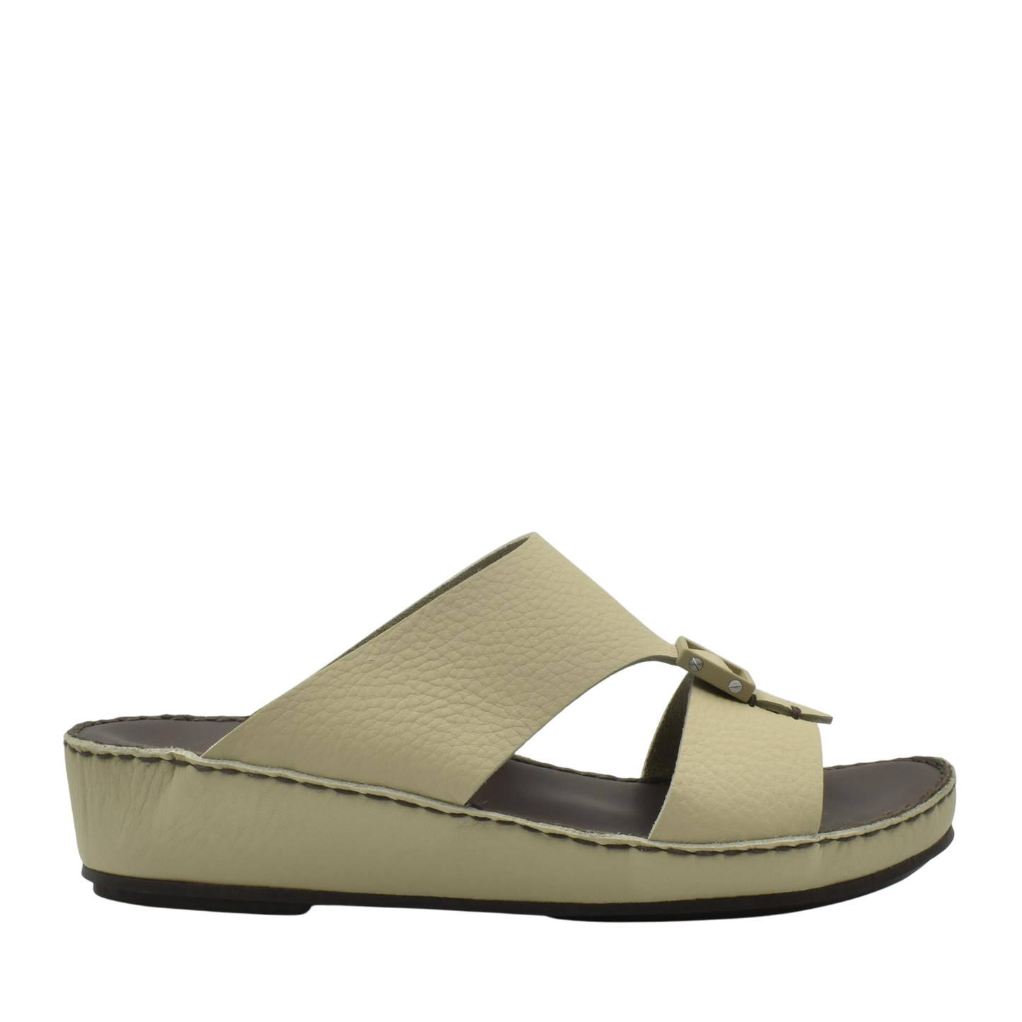 Beige deercalf leather sandals with cushioned sole and adjustable strap from private collection