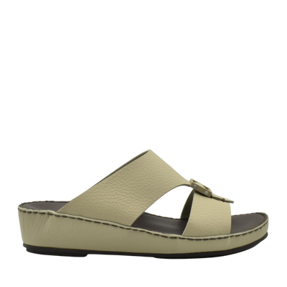 Beige deercalf leather sandals with cushioned sole and adjustable strap from private collection