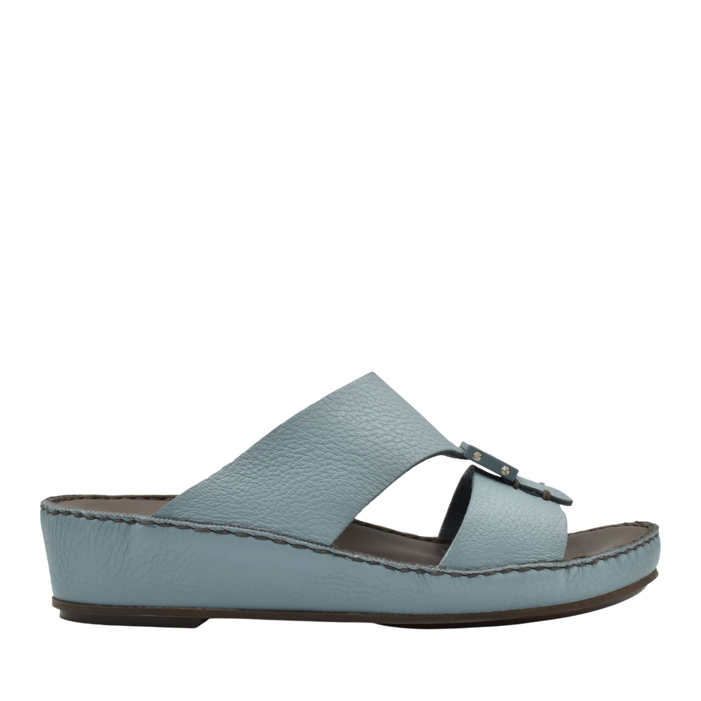 Light blue deercalf leather sandals with wedge sole and stitched detailing from Private collection