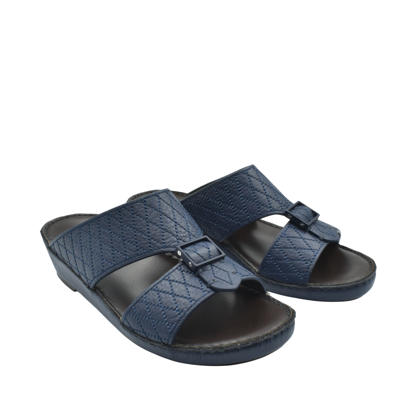 Blue deercalf leather sandals with quilted pattern and adjustable buckle straps from Private Collection