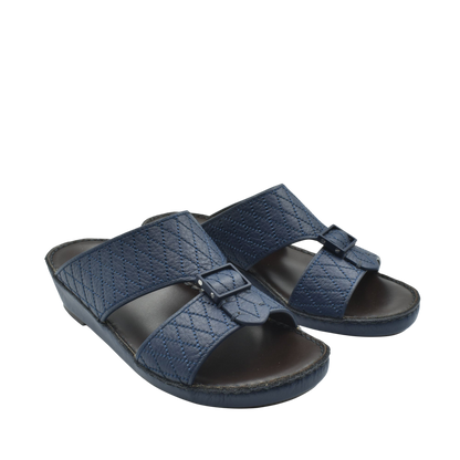Blue deercalf leather sandals with quilted pattern and adjustable buckle straps from Private Collection