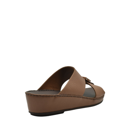 Brown deercalf leather sandals with cross strap design and cushioned sole from Private Collection