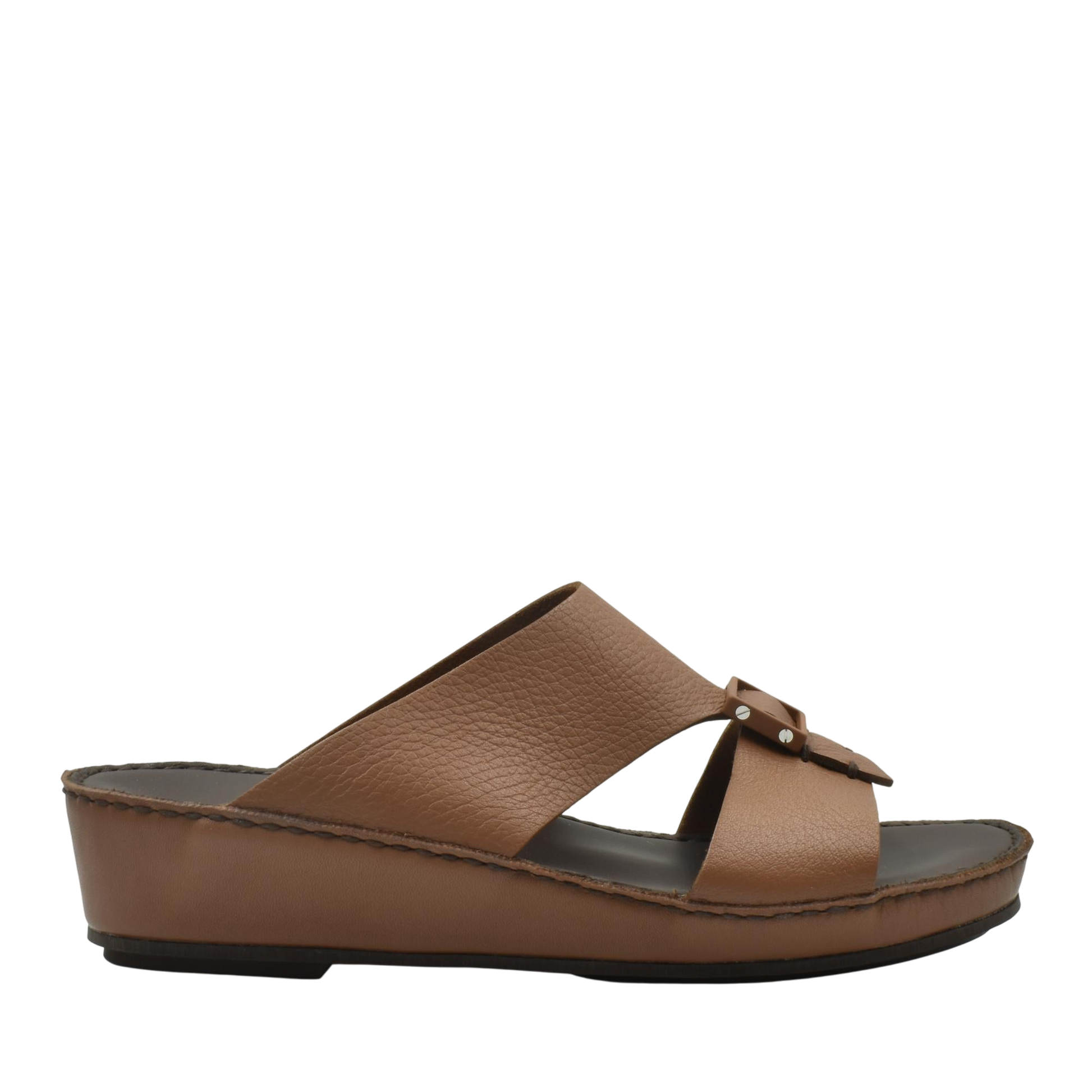 Brown deercalf leather sandals with wedge sole and open toe design for comfortable wear