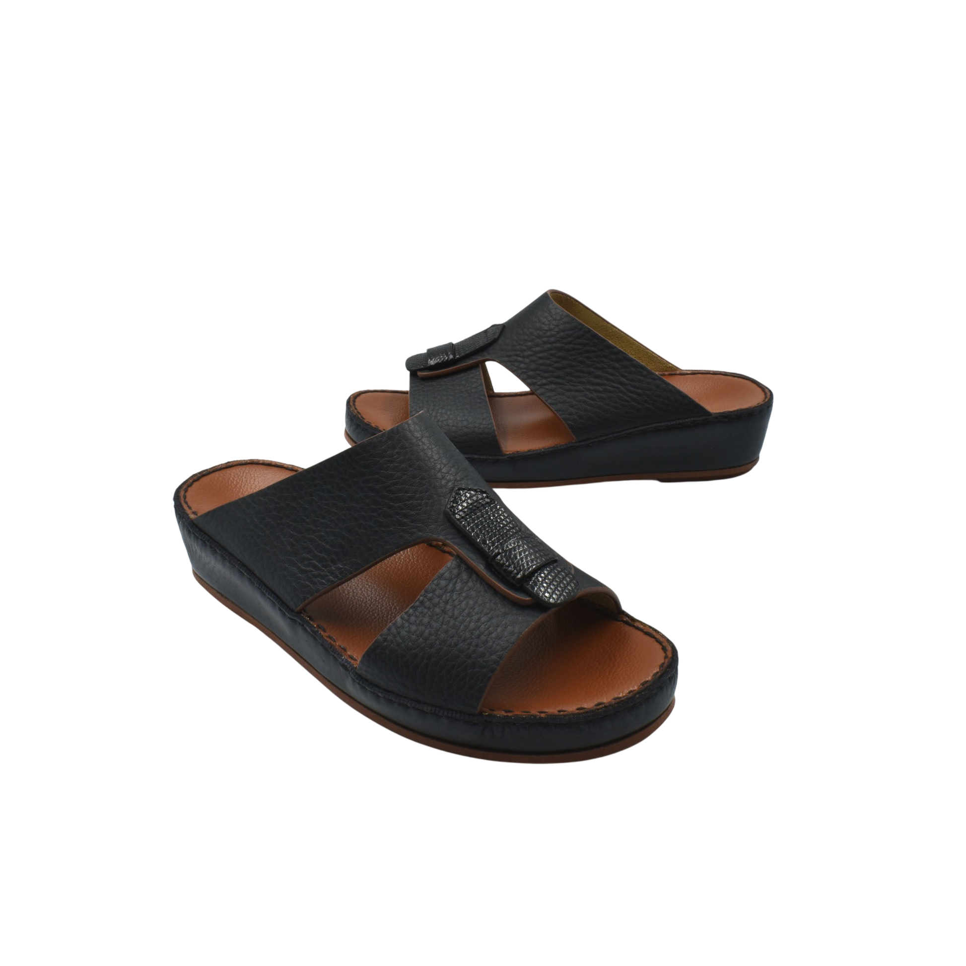 Black deercalf lizard sandals for kids with open toe and cushioned sole from private collection