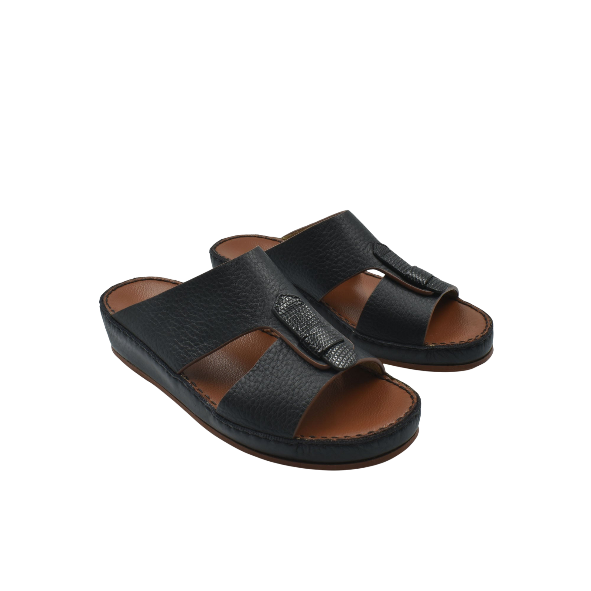 Black deercalf lizard sandals for kids with open toe and textured strap design