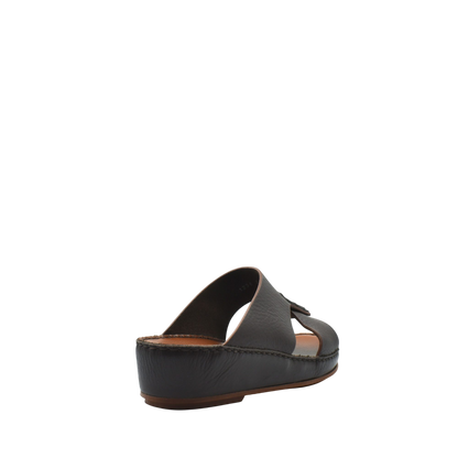 Black deercalf lizard sandals for kids with cushioned sole and slip-on design