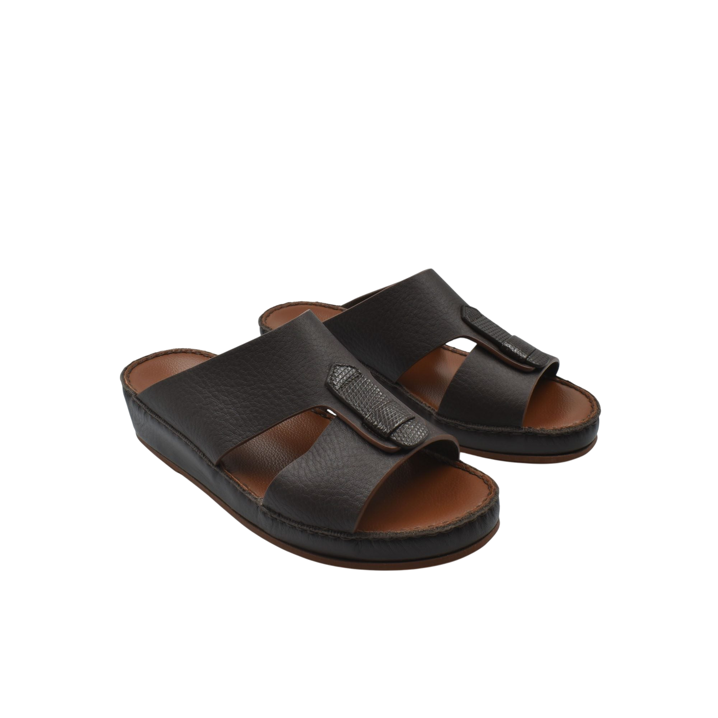 Black deercalf lizard sandals for kids with adjustable strap and cushioned sole