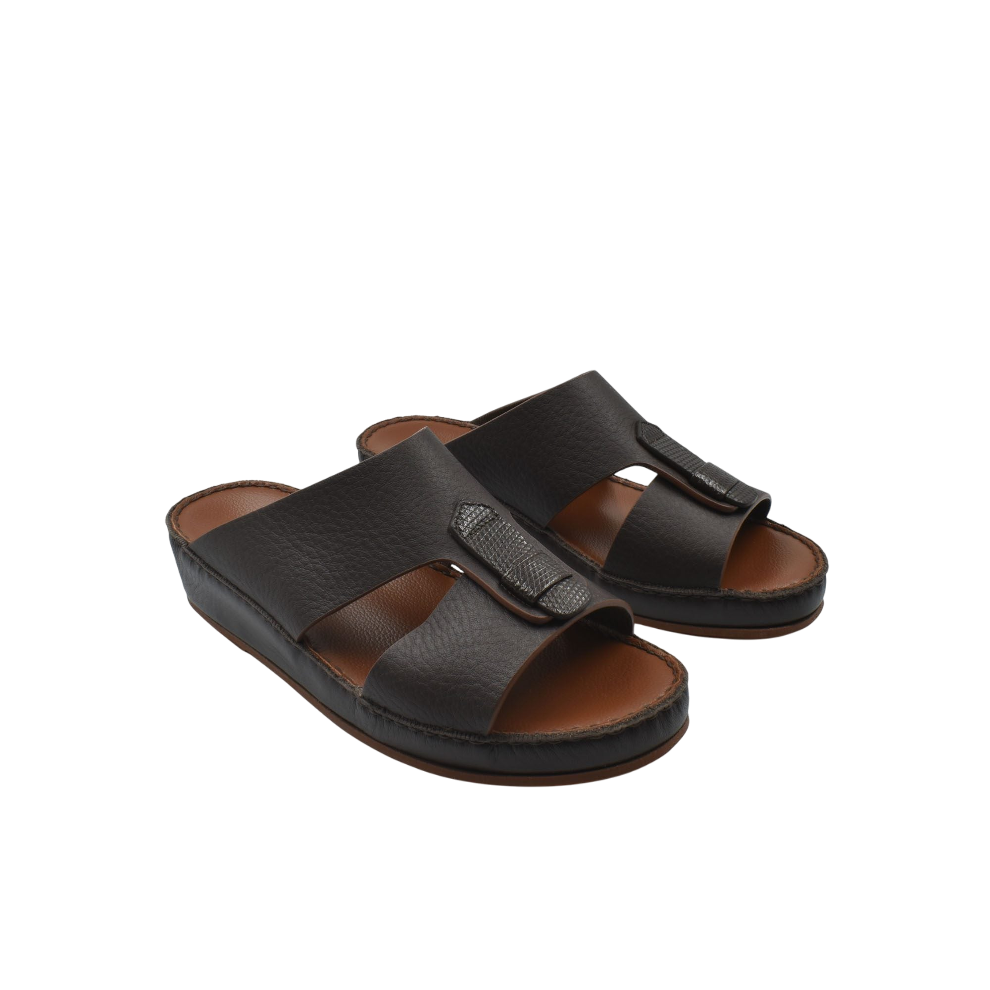 Black deercalf lizard sandals for kids with adjustable strap and cushioned sole