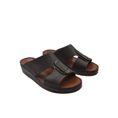 Black deercalf lizard sandals for kids with adjustable strap and cushioned sole