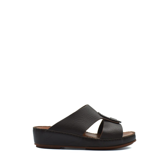 Black deercalf lizard sandals for kids featuring a comfortable open-toe design and adjustable strap
