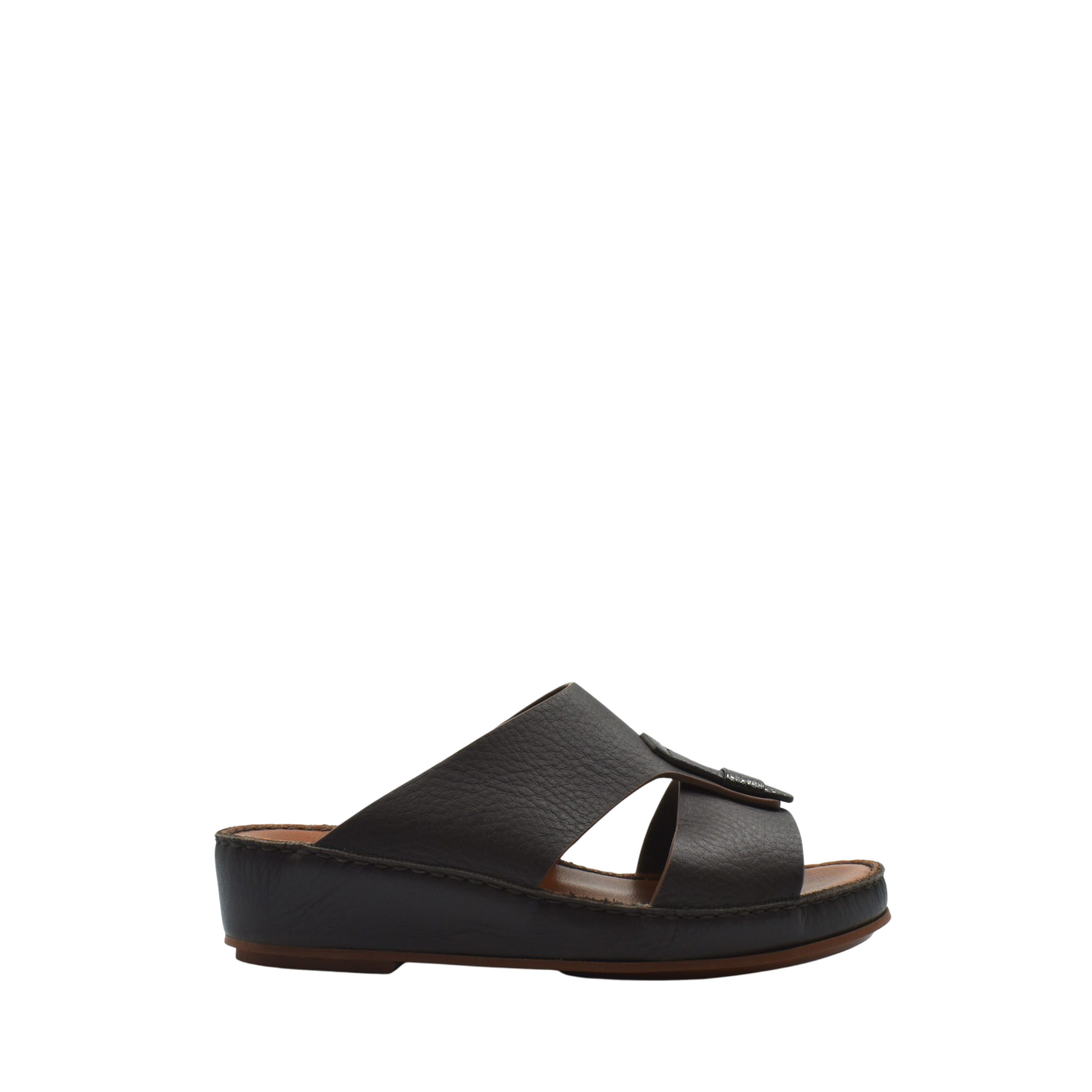 Black deercalf lizard sandals for kids featuring a comfortable open-toe design and adjustable strap