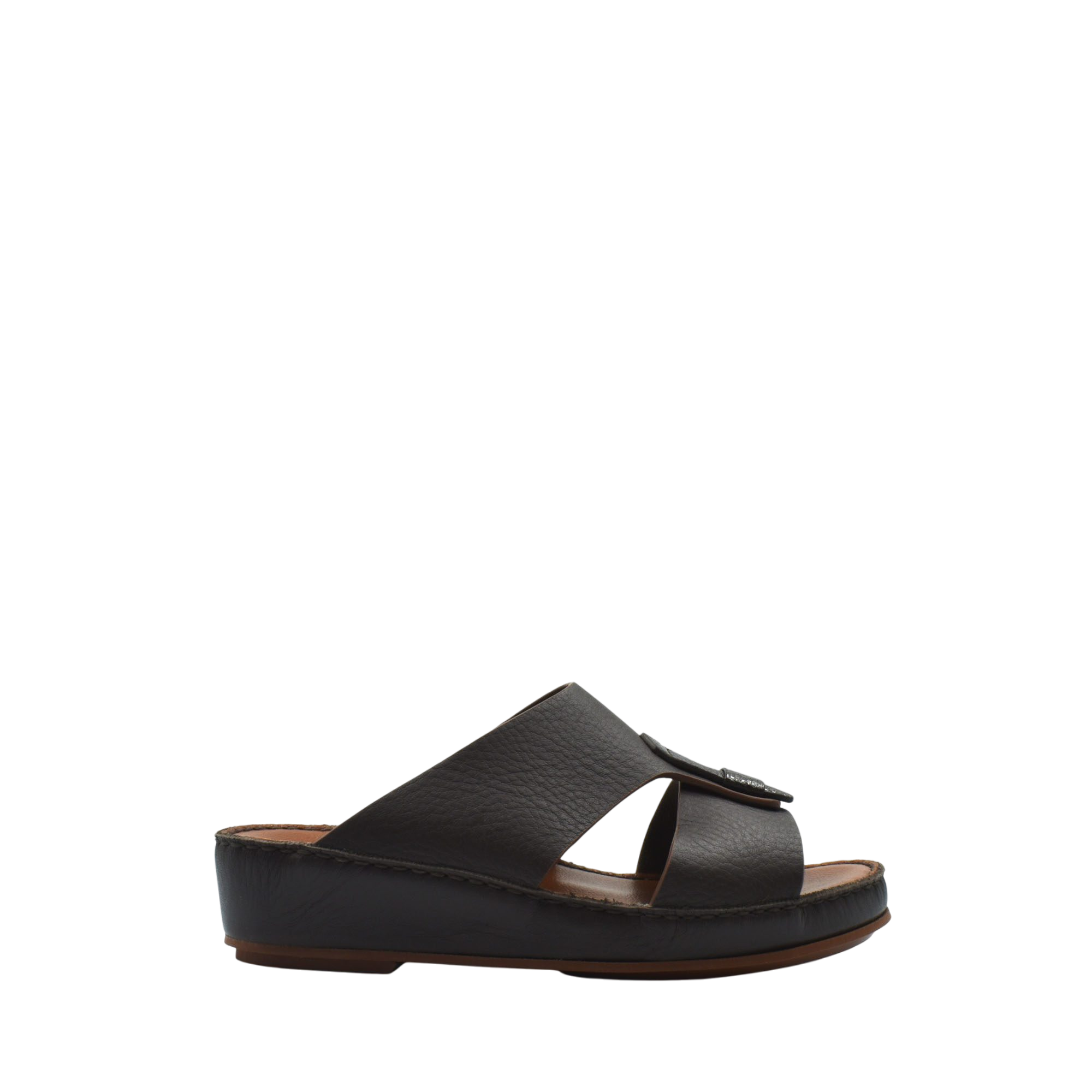 Black deercalf lizard sandals for kids featuring a comfortable open-toe design and adjustable strap