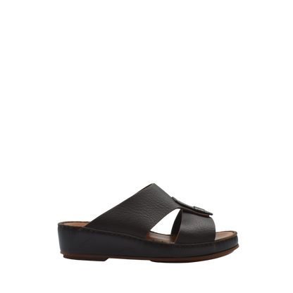 Black deercalf lizard sandals for kids featuring a comfortable open-toe design and adjustable strap
