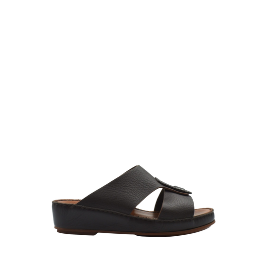 Black deercalf lizard sandals for kids featuring a comfortable open-toe design and adjustable strap