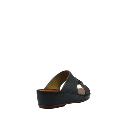 Back view of black deercalf lizard sandals for kids with cushioned sole and open-toe design