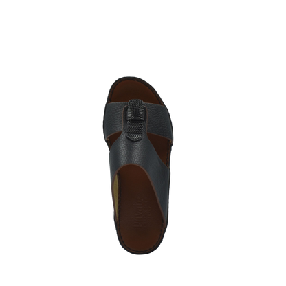Black deercalf lizard sandals for kids with textured leather straps and open toe design